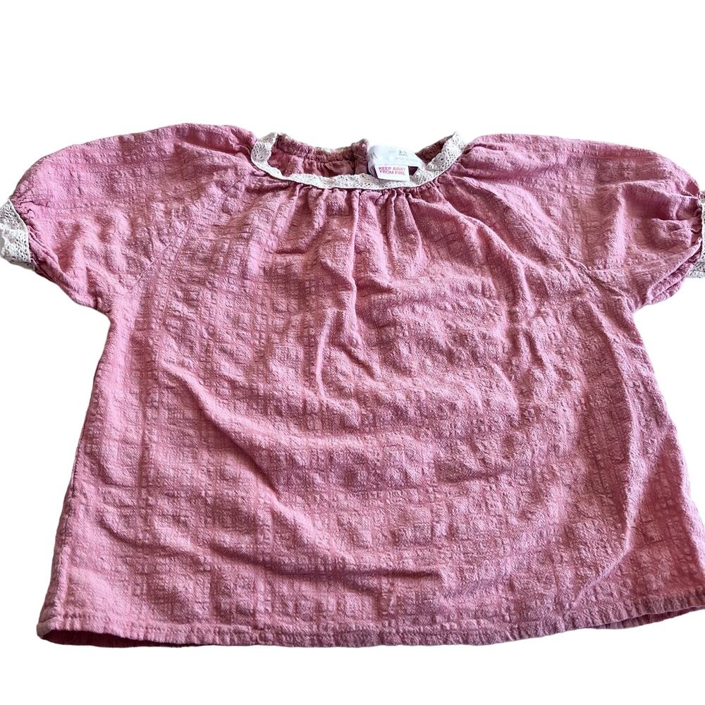 Zara girls crinkled short sleeve lace trimed top blouse size 2/3